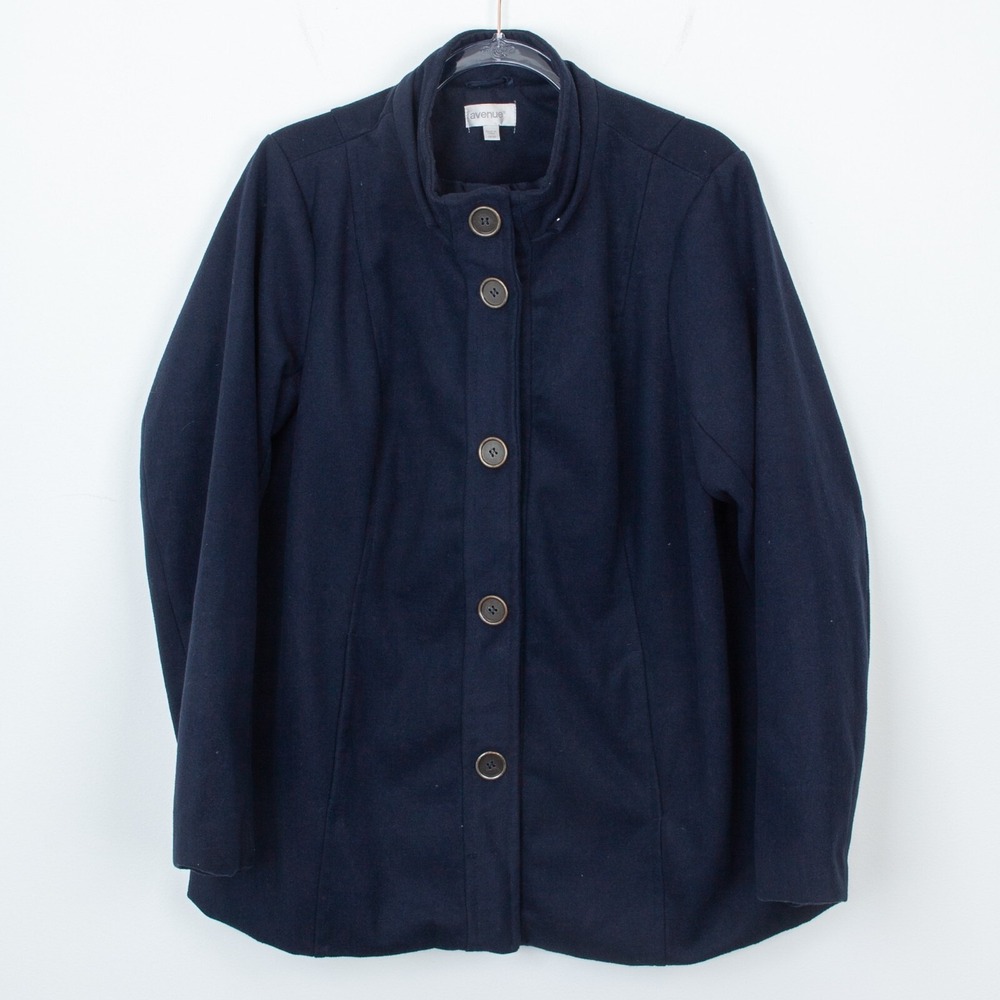 Avenue Womens Wool Blend Button Front Coat Jacket‎ Size 18/20 Blue Winter Layers